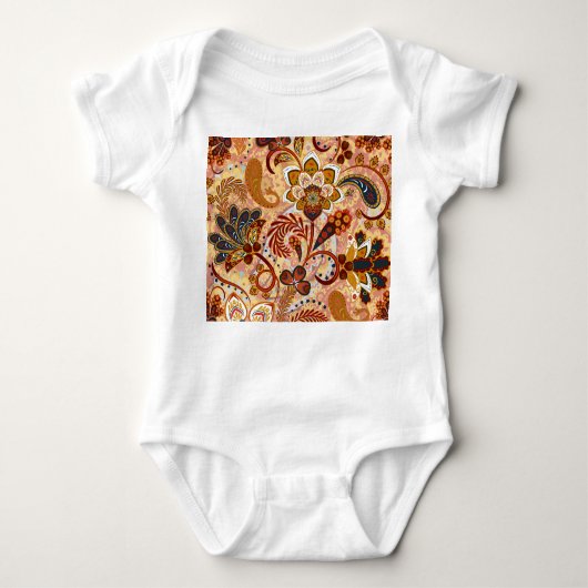 Indiase Paisley: Bloemen  bruin Romper (Voorkant)