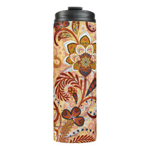 Indiase Paisley: Bloemen  bruin Thermosbeker