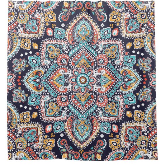 Indiase Paisley: Etnisch Mandalapatroon Douchegordijn (Voorkant)