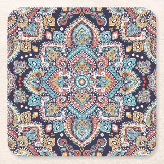 Indiase Paisley: Etnisch Mandalapatroon Kartonnen Onderzetters (Voorkant)
