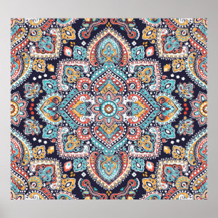 Indiase Paisley: Etnisch Mandalapatroon Poster