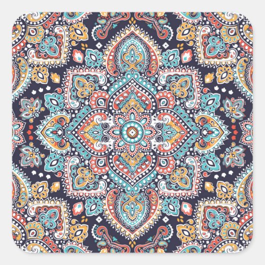 Indiase Paisley: Etnisch Mandalapatroon Vierkante Sticker (Voorkant)