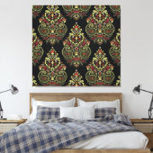 Indiase paisley, geometrische zwarte achtergrond canvas afdruk (Insitu (Slaapkamer))