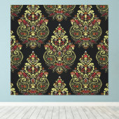 Indiase paisley, geometrische zwarte achtergrond canvas afdruk (Insitu (Houten vloer))