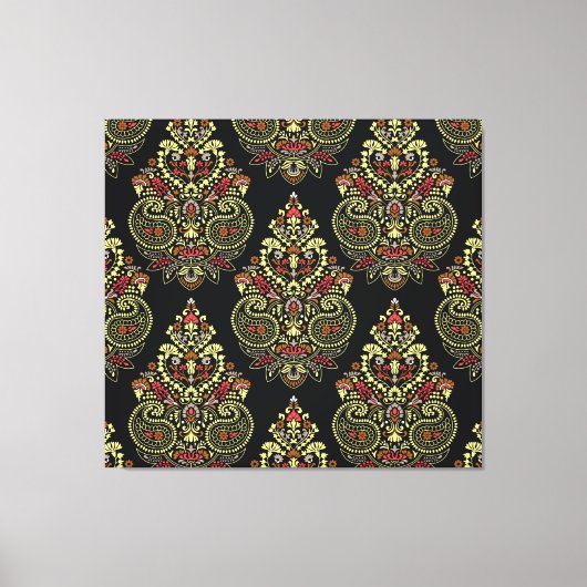 Indiase paisley, geometrische zwarte achtergrond canvas afdruk (Voorkant)