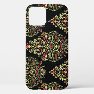 Indiase paisley, geometrische zwarte achtergrond Case-Mate iPhone case