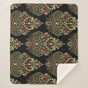 Indiase paisley, geometrische zwarte achtergrond sherpa deken