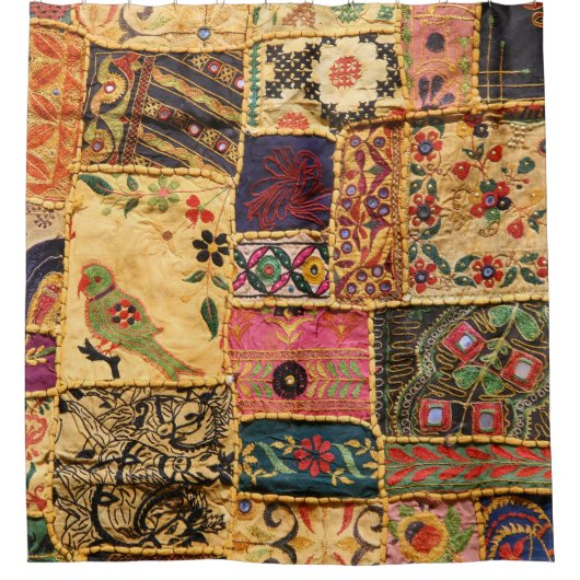 Indiase Patchwork: Hampi Market Cloth. Douchegordijn (Voorkant)