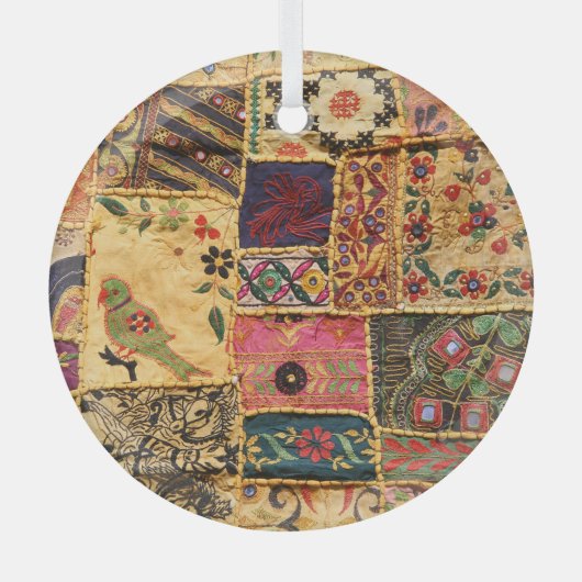 Indiase Patchwork: Hampi Market Cloth. Glas Ornament (Voorkant)