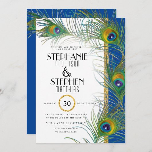 Indiase pauw draagt moderne gouden typografie kaart (Voorkant / Achterkant)