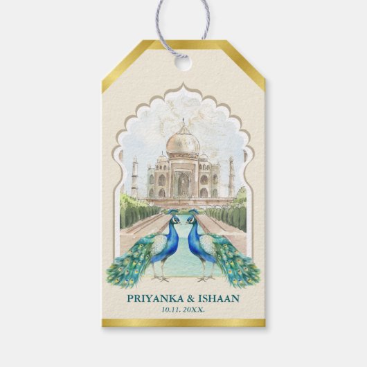 Indiase Pauw Goud Taj Mahal Esthetische bruiloft Cadeaulabel (Voorkant)