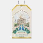 Indiase Pauw Goud Taj Mahal Esthetische bruiloft Cadeaulabel (Achterkant)