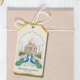 Indiase Pauw Goud Taj Mahal Esthetische bruiloft Cadeaulabel