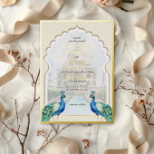 Indiase Pauw Goud Taj Mahal Esthetische bruiloft Folie Uitnodiging