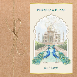 Indiase Pauw Goud Taj Mahal Esthetische bruiloft Rechthoekige Sticker