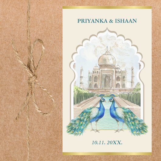 Indiase Pauw Goud Taj Mahal Esthetische bruiloft Rechthoekige Sticker