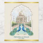 Indiase Pauw Goud Taj Mahal Esthetische bruiloft Wijn Etiket (Enkel label)