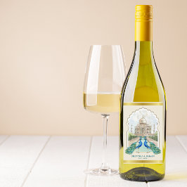 Indiase Pauw Goud Taj Mahal Esthetische bruiloft Wijn Etiket