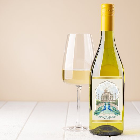 Indiase Pauw Goud Taj Mahal Esthetische bruiloft Wijn Etiket
