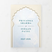 Indiase Pauw Taj Mahal Arch QR Huwelijk Drieluik Uitnodiging (Cover)