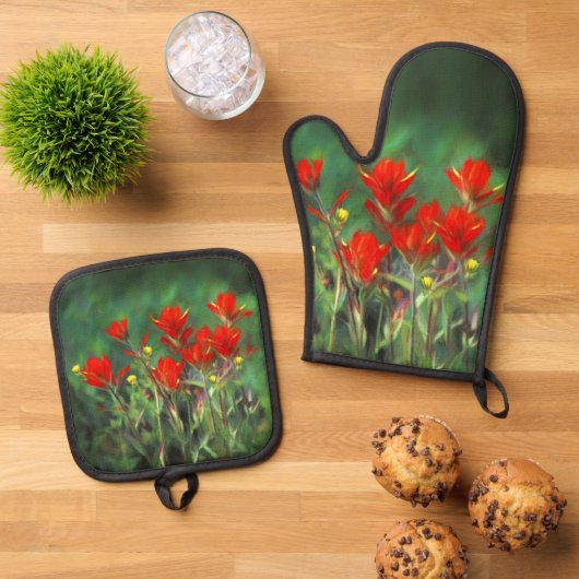 Indiase penseel Schilderen Originele Wildflower Ar Ovenwant & Pannenlap Set (Top down)