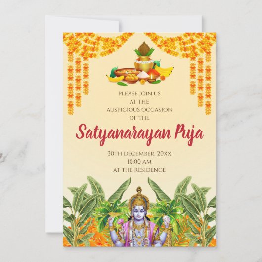 Indiase pooja uitnodiging Satyanarayan katha uitno (Voorkant)