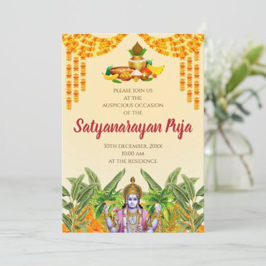 Indiase pooja uitnodiging Satyanarayan katha uitno (Staand voorkant)