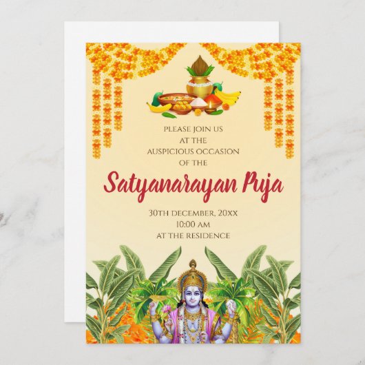 Indiase pooja uitnodiging Satyanarayan katha uitno (Voorkant / Achterkant)
