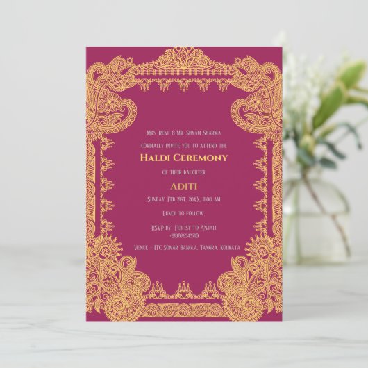Indiase pre bruiloft Haldi ceremonie Kaart (Staand voorkant)