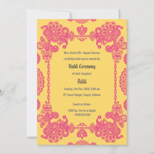 Indiase pre bruiloft Haldi ceremonie Kaart (Voorkant)