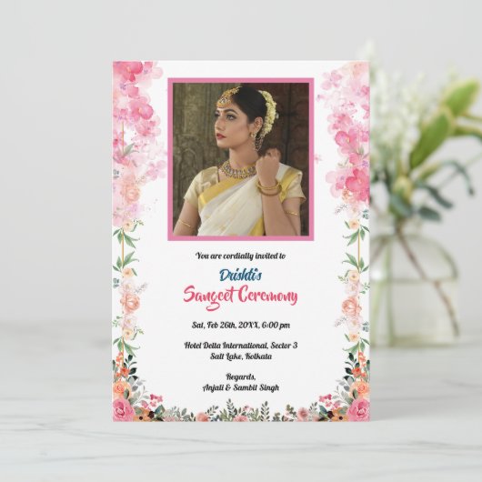 Indiase pre-bruiloft Sangeet ceremonie bruid Afbee Kaart (Staand voorkant)