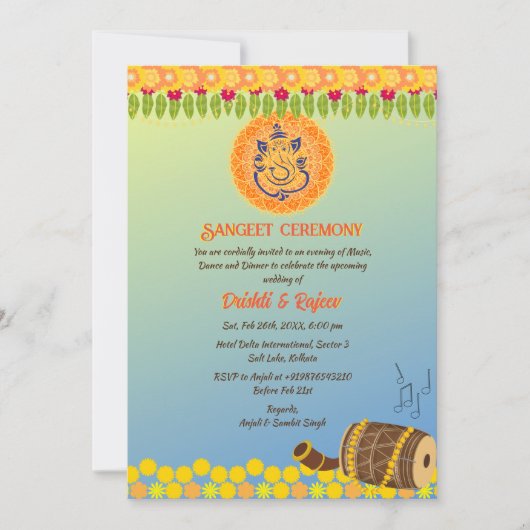 Indiase Pre bruiloft Sangeet ceremonie Kaart (Voorkant)