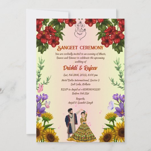 Indiase Pre bruiloft Sangeet ceremonie Kaart (Voorkant)