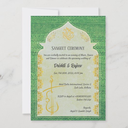 Indiase pre-bruiloft Sangeet ceremonie uitnodiging (Voorkant)