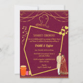 Indiase pre-bruiloft Sangeet ceremonie uitnodiging (Voorkant)