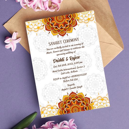 Indiase pre-bruiloft Sangeet ceremonie uitnodiging