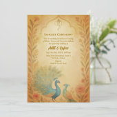 Indiase pre-bruiloft Sangeet Ceremony Pauw Bloemen Kaart (Staand voorkant)