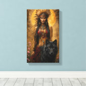 Indiase prinses loopt met haar wolfbewaker canvas afdruk (Insitu (Houten vloer))