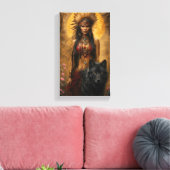 Indiase prinses loopt met haar wolfbewaker canvas afdruk (Insitu (Woonkamer))