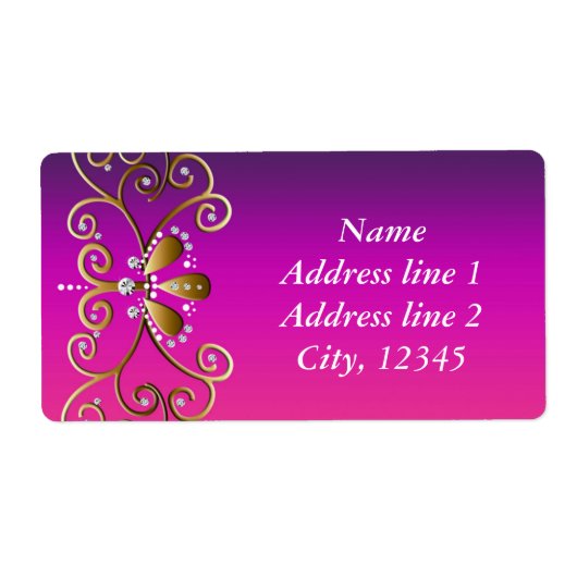 Indiase Prinses Paarse Roze Goud Bling Labels (Voorkant)