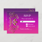 Indiase Prinses Paarse Roze Goud RSVP kaart uitnod (Voorkant / Achterkant)