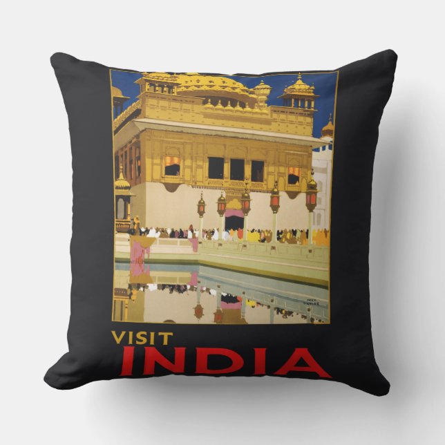 Indiase reisposter Indiase vintage kunst Buitenkussen (Voorkant)