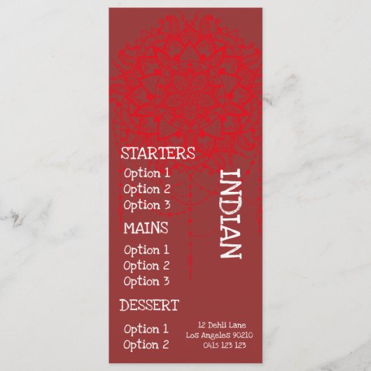 Indiase restaurant dinermenu menu (Voorkant)