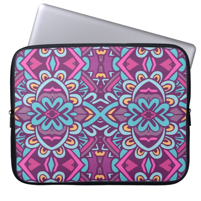  indiase retro gestileerde bloemen en rhombus. laptop sleeve (Voorkant)