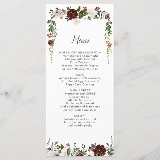 Indiase rode ivoor bosgroene bloemenslinger menu (Voorkant)
