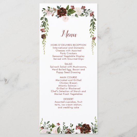 Indiase rode ivoor bosgroene bloemenslinger menu (Voorkant)