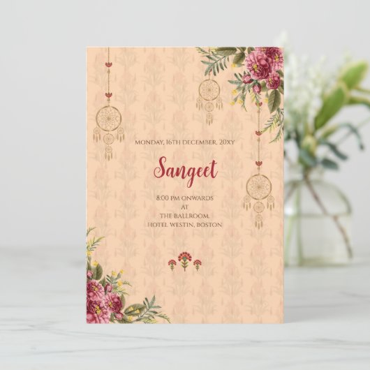 Indiase Sangeet uitnodiging & Indiase trouwkaarten (Staand voorkant)