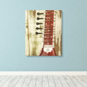 Indiase Sitar Snaarinstrument Canvas Afdruk (Insitu (Houten vloer))