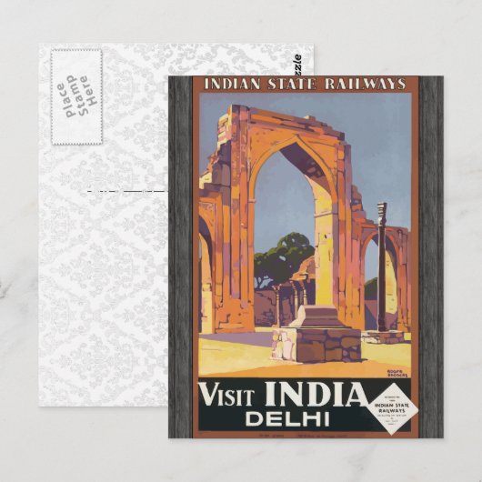 Indiase staatsspoorwegen bezoeken India Delhi,  Briefkaart (Voorkant / Achterkant)