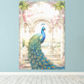 Indiase stijl bloementuin Peacock Canvas Afdruk (Insitu (Houten vloer))